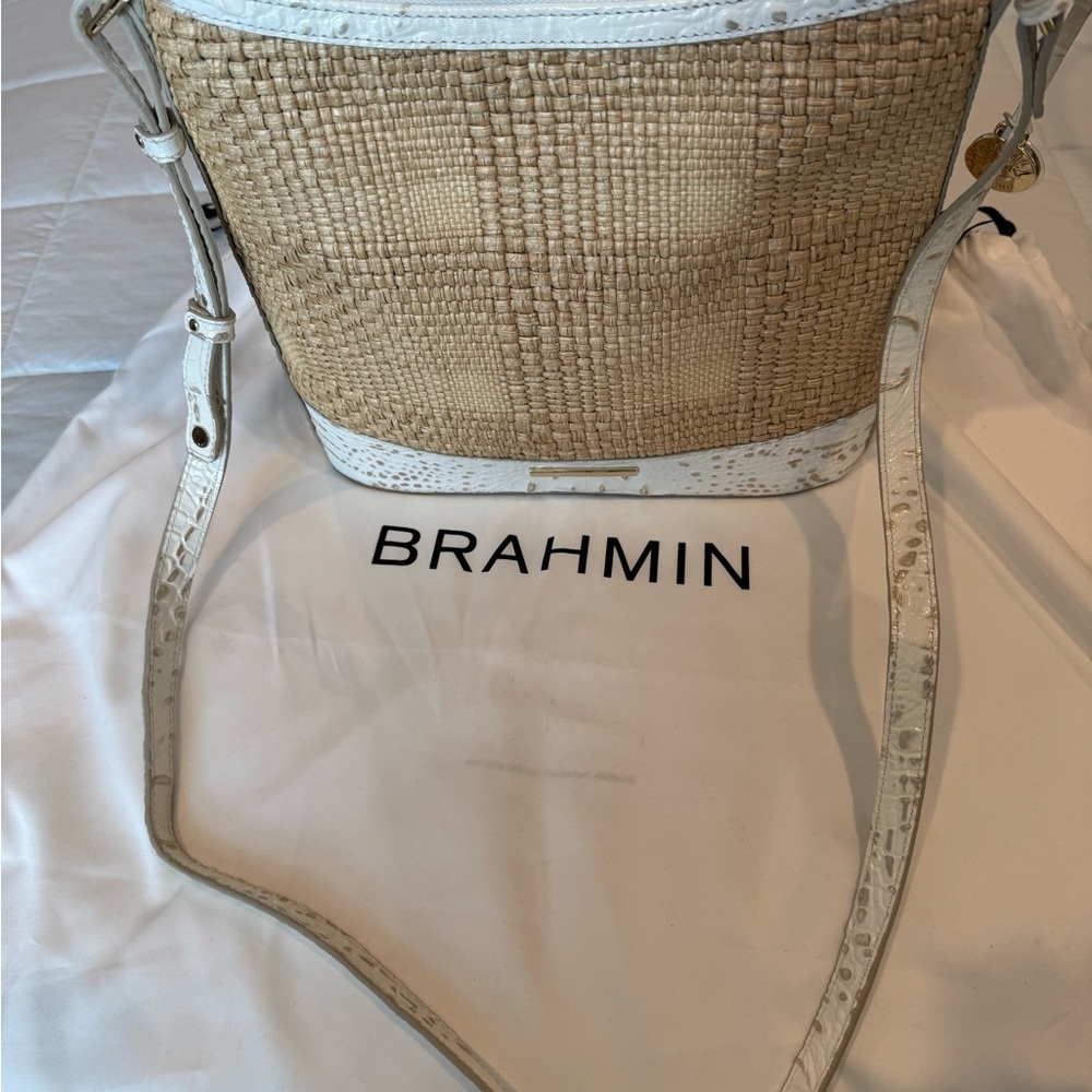 Brahmin Tan and White Shoulder Bag with Textured Design